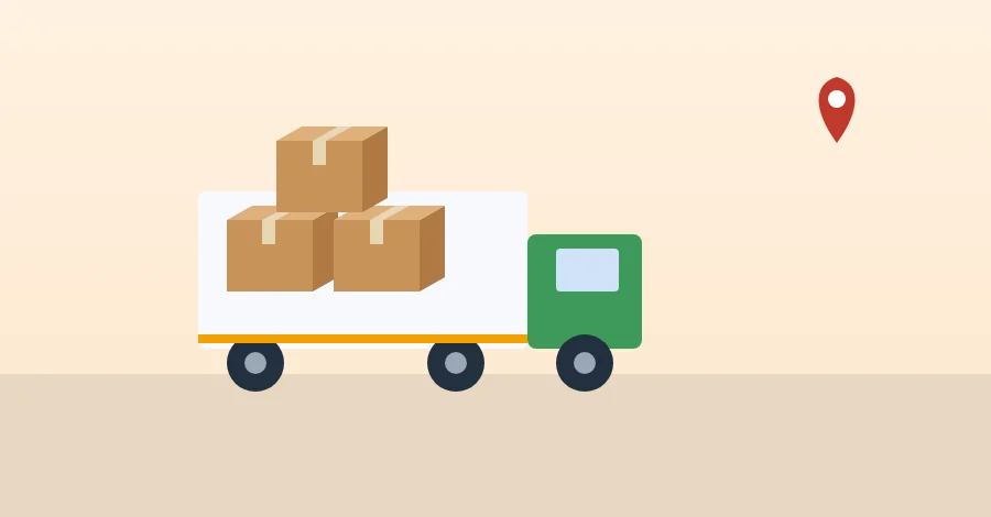 Tempo loaded with cartons, with a location pin