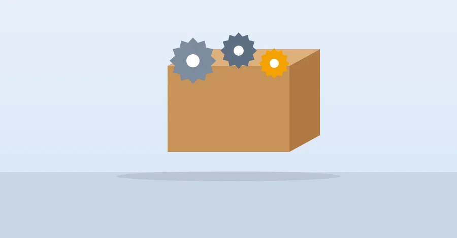 Carton of machine parts with gears