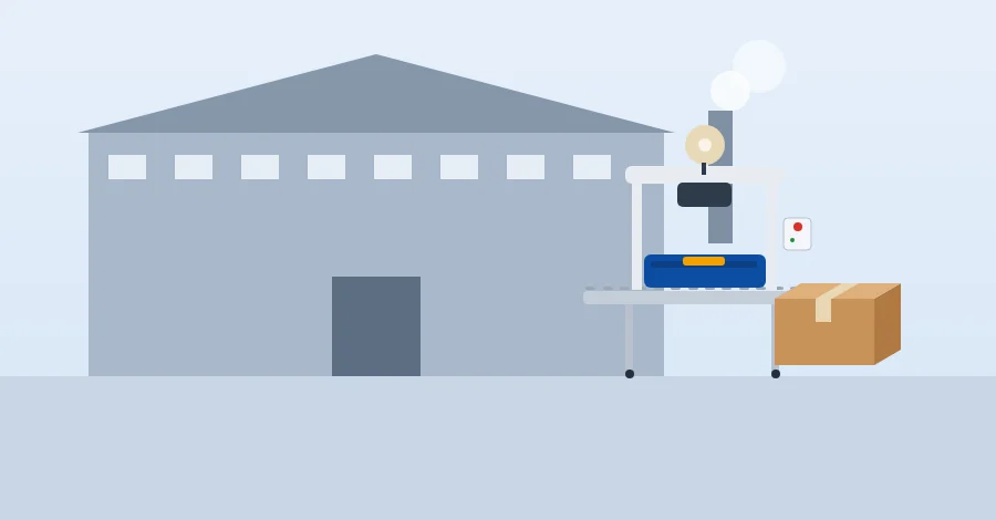 Factory shed with a carton sealer and a sealed carton outside