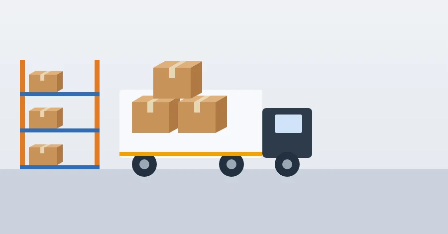 Delivery van being loaded with cartons from a rack