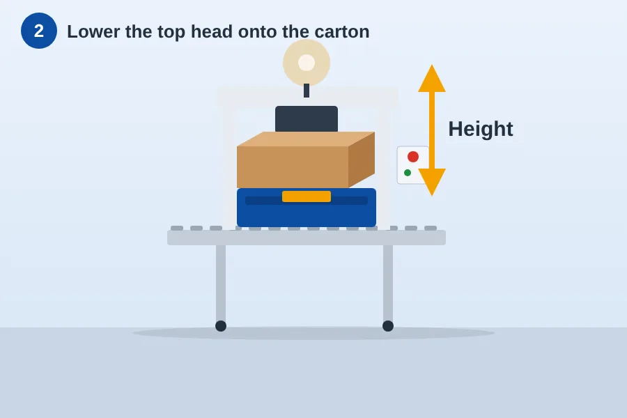 Adjusting the top head height of a carton sealer so its front roller rests on the carton