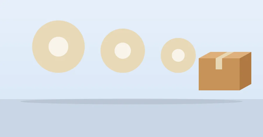 BOPP tape rolls of different sizes next to a sealed carton