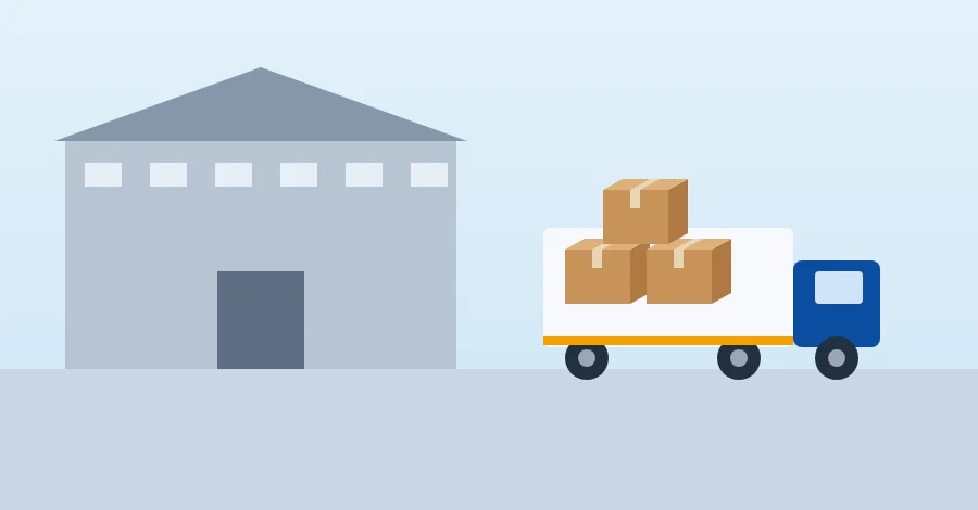 Warehouse building with a loaded delivery truck