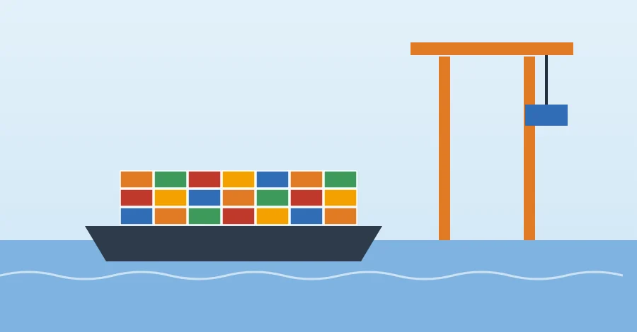Container ship and port crane
