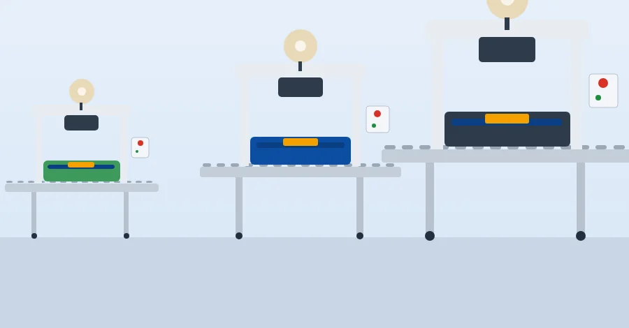 Three carton sealers side by side, from compact to large