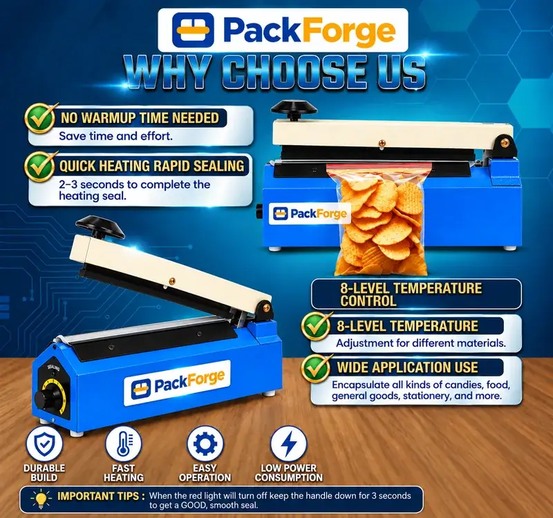 PackForge 12 Inch (300 MM) Impulse Sealer Machine | Packet Sealing Machine for Food & Plastic Bags - in use