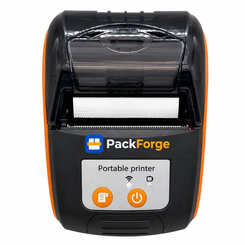 PackForge Bluetooth Thermal Label Printer with 10 Rolls - front view