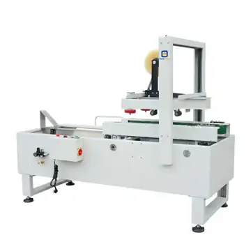 PackForge semi automatic top and bottom box sealing machine with roller bed and top tape head