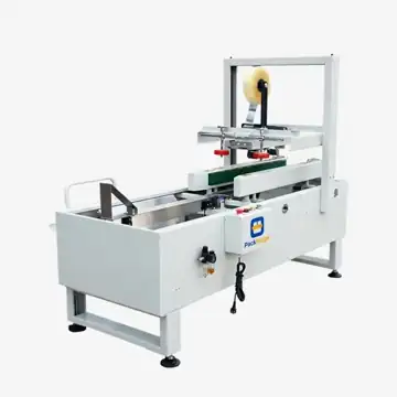 PackForge semi automatic top and bottom carton sealer with tape roll on the top head